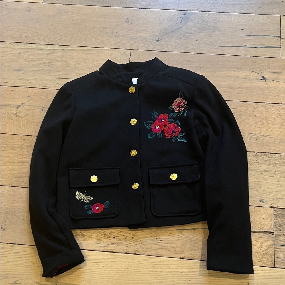 a new day Black Jacket with Red Floral Embroidery, size 2